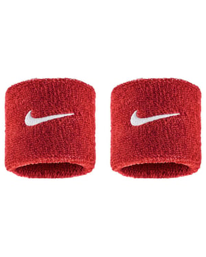 Nike Klassiek Swoosh polsbandje (Set van 2) (Rood/Wit)