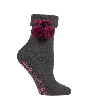 1 Paar Dames Wolmix Slippersokken met Pompon - Warm Zacht Gezellig Comfort