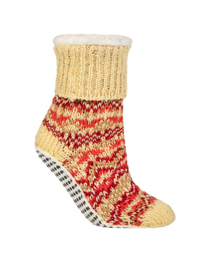 1 Paar Dames Chunky Fair Isle Moccasin Grip Sokken - Warme Winter Slippersokken