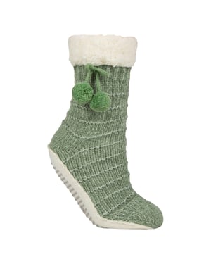 1 Paar Dames Chenille Slippersokken met Mocassin Zool - Zachte Cozy Comfort