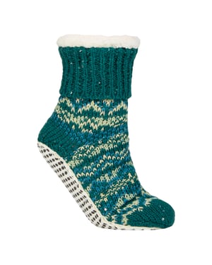 1 Paar Dames Chunky Fair Isle Moccasin Grip Sokken - Warme Winter Slippersokken