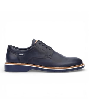 Pikolinos Heren Derby schoenen van blauw leer met vetersluiting - Bordeauxrood