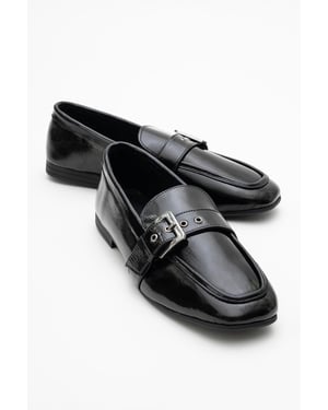 Jade Leren Plat Loafers Dames