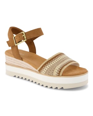 TOMS Diana Wedge Leer Dames Donker Beige Sandalen