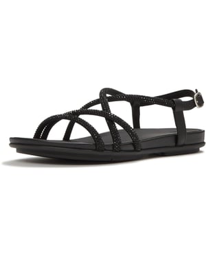 Fitflop Fino Teenpost Leer Dames All Black Sandalen