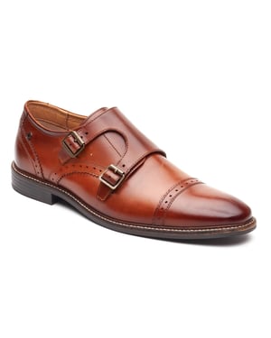 Base London Henley Monk Lederen Heren Burnt Tan Dubbele Monk Schoenen