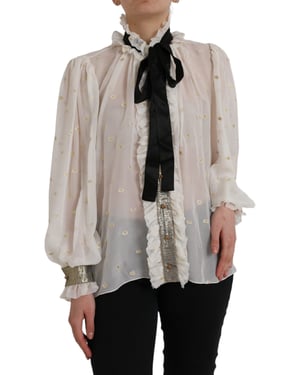 Dolce Gabbana Zijde Blouse Hoge Hals Ruffle Blouse
