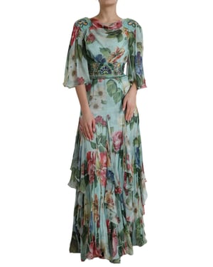 Floralprint Zijde Chiffon Lange Jurk