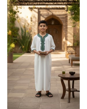 Kinderen jongens witte Marokkaanse Thobe gewaad Djellaba Gandoura Eid Jubba-LFS-K-GG008