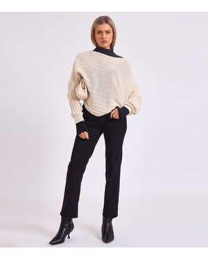 Gestreepte gebreide oversized trui met vleermuismouwen