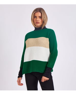 Gestreepte gebreide oversized trui met V-hals
