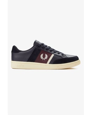 Fred Perry B725 Leer Suède Heren Sneakers Marine/Ecru/Dieprood