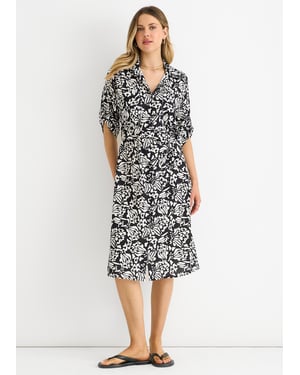 Zwarte midi-jurk met knoopsluiting en ceintuur