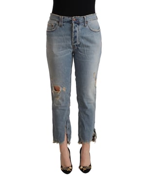 Cropped Boyfriend Jeans met Versleten Details