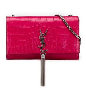 Tweedehands Middelgrote Croco Geëmbossede Leren Kate Tassel Crossbody