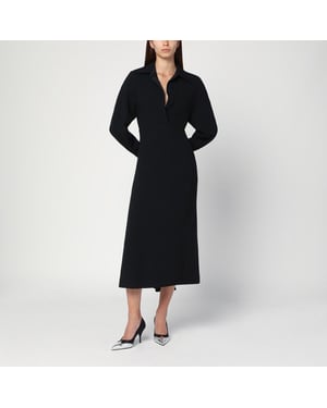 Zwarte Satin Midi Kraagjurk