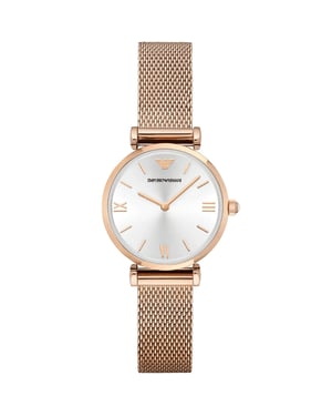 Emporio Armani AR1956 Gianni T-Bar Dames Roze Goud Mesh Horloge