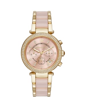 Michael Kors Parker MK6326 Roze Wijzerplaat Dameshorloge 39mm Gouden Roestvrij Staal