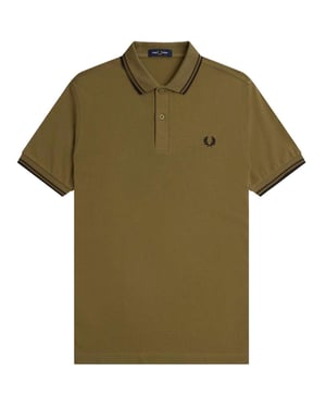 Fred Perry Herenpoloshirt met dubbele kraag (Zwart/Kaki Groen)