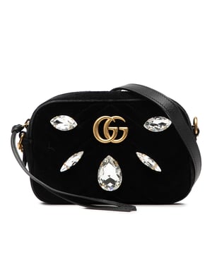 Tweedehands Mini GG Marmont Kristal Versierde Matelassé Velvet Crossbody