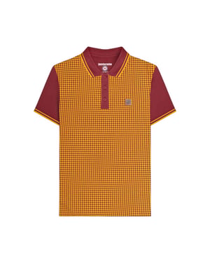 Lambretta Heren Houndstooth Polo Shirt (Bordeaux/Geel)