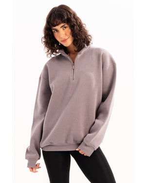JUSTEVER Oversized Fit Opstaande Kraag Halve Rits Grijze Dames Sweatshirt - Cass
