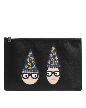 Dolce & Gabbana Zwarte Lederen #DGFAMILY Versierde Herentasje