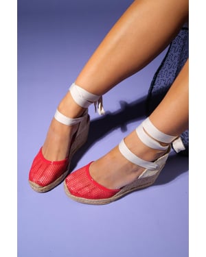 Lions Mesh Leren Sleehak Espadrilles Sandaal (Dames)