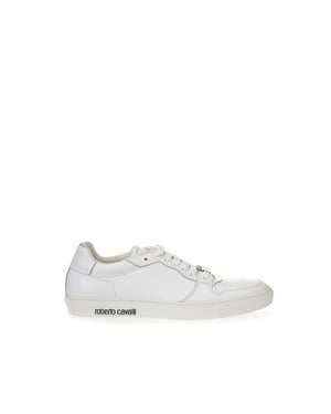 Roberto Cavalli Witte Leren Lage Sneakers