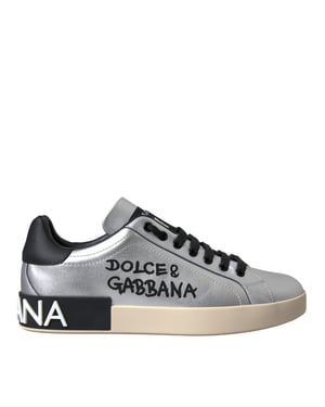 Dolce & Gabbana Zilveren Portofino Kalfsleren Sneakers Heren Schoenen