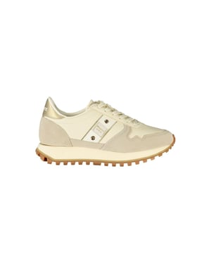 Blauer Beige Leren Dames Sneakers