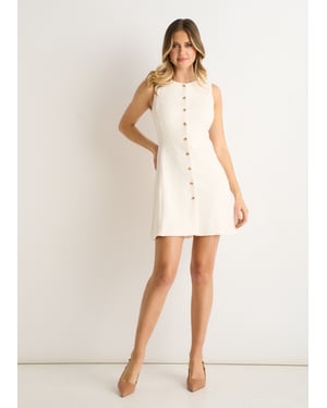 Crèmekleurige bouclé mini-jurk met knopen