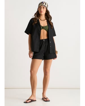 Zwart linnen mix oversized overhemd met knopen