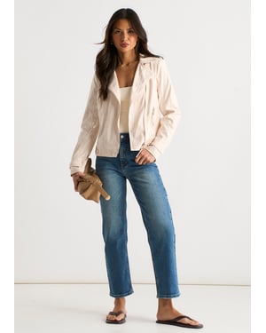 Beige corduroy motorjack met ritssluiting