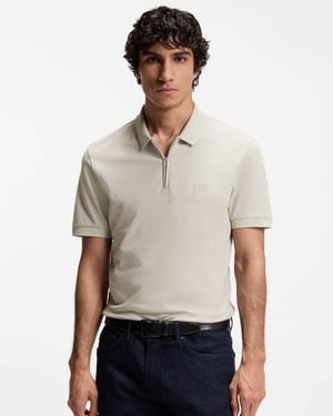 Passerzip Rits Placket Polo Shirt in Lichtgrijs