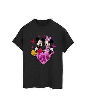 Disney Dames/Dames Love Heart Mickey & Minnie Mouse Katoenen Vriendje T-shirt (Zwart)