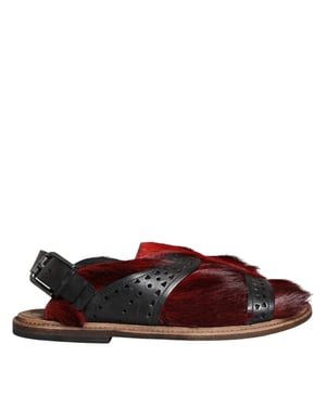 Dolce & Gabbana Zwarte Rode Gazelle Haar Leren Sandalen Schoenen
