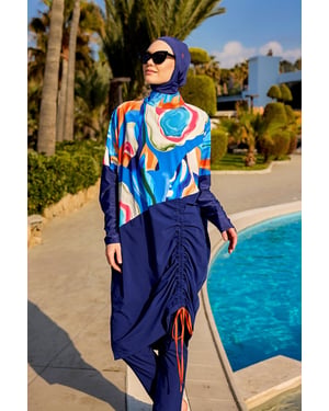 Volledige dekking Bescheiden Burkini - Islamitische badkledingset voor dames Kleurrijk