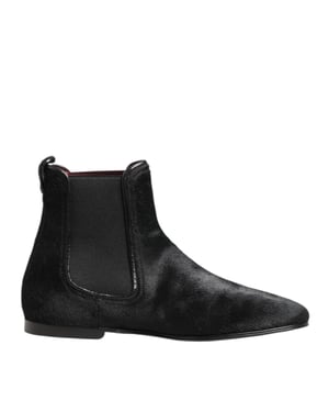 Dolce & Gabbana Zwarte Leren Bont Heren CHELSEA Boots Schoenen