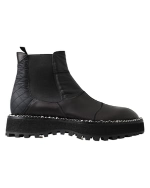 Dolce & Gabbana Zwarte Leren Instap Stretch Laarzen