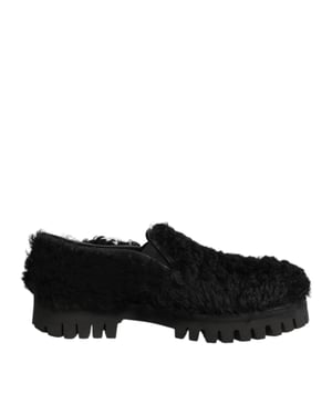 Dolce & Gabbana Jurk Zwarte Bont Leren Slippers Heren Schoenen