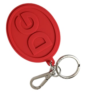 Dolce & Gabbana Rode Rubberen DG Logo Zilveren Messing Sleutelhanger Sleutelring
