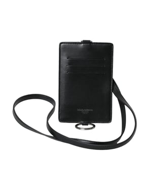 Dolce & Gabbana Zwart Kalfskleren Lanyard Logo Kaartenhouder Herenportemonnee