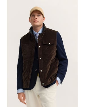 Bugatti Herren Corduroy vest met opstaande kraag en drukknopen