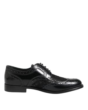 Dolce & Gabbana Zwarte Leren Floral Kant Jurk Formele Schoenen