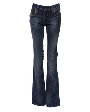 John Galliano Blauwe Katoenen Mid-Waist Wijde Spijkerbroek