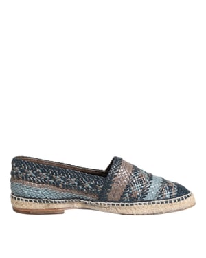 Dolce & Gabbana Blauwe Grijze Geweven Leren Buffel Espadrilleschoenen