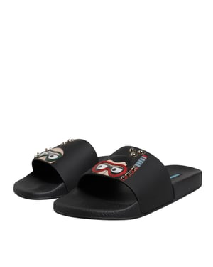 Dolce & Gabbana Zwarte Divers Leren Instapsandalen Strandmode Schoenen