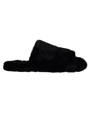Dolce & Gabbana Zwarte Polyester Nepbont Heren Slippers Sandalen Schoenen