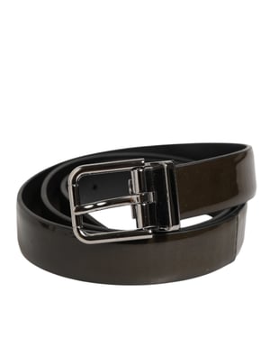 Dolce & Gabbana Bruin Glanzend Leren Klassieke Metalen Gesp Riem